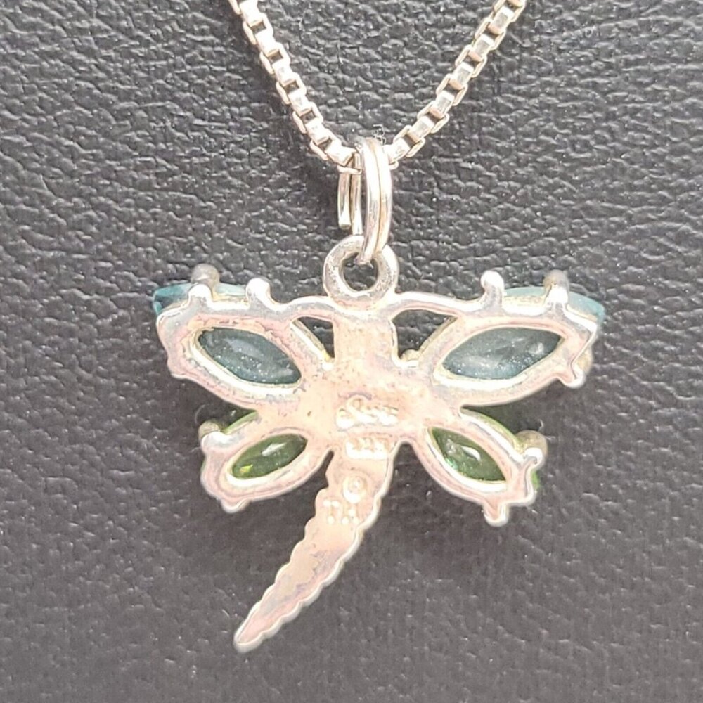 Swarovski Crystal Dragonfly Pendant Necklace 925 Sterling Silver 18" Chain Blue - Picture 9 of 10